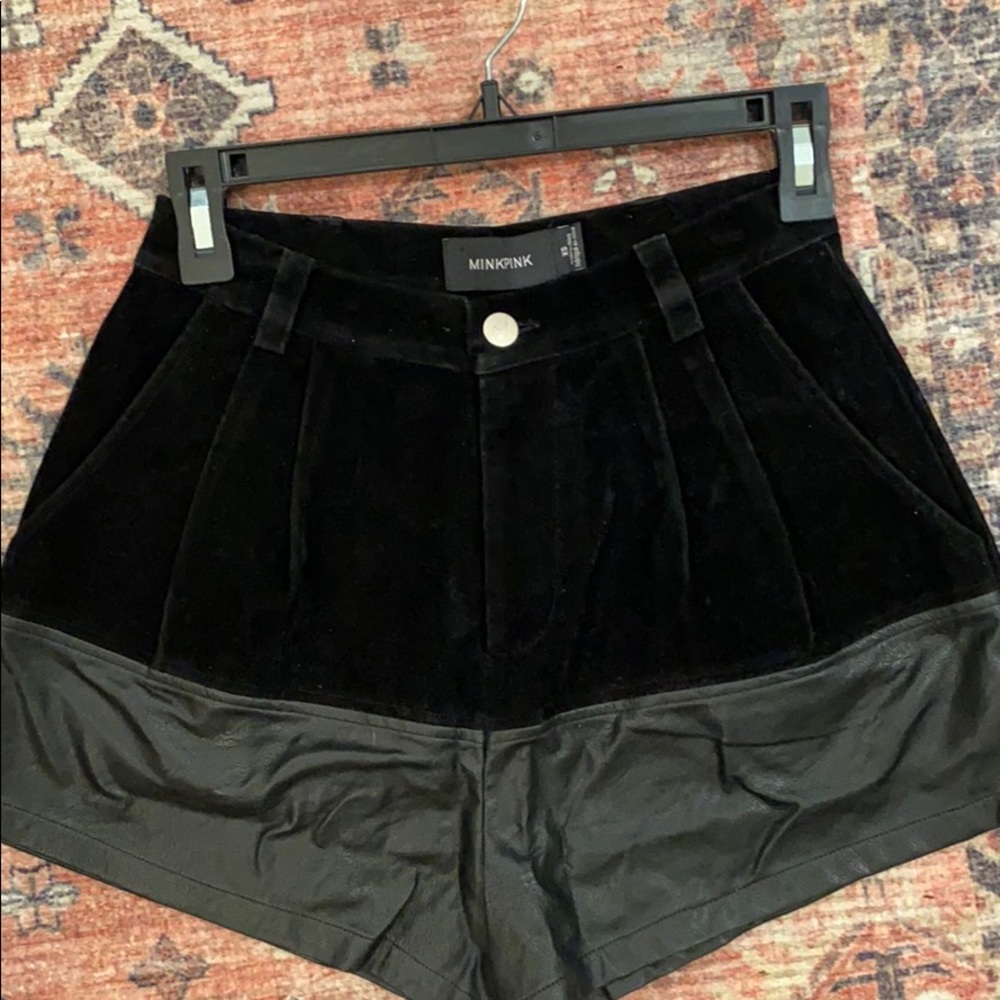Minkpink velvet and leather shorts